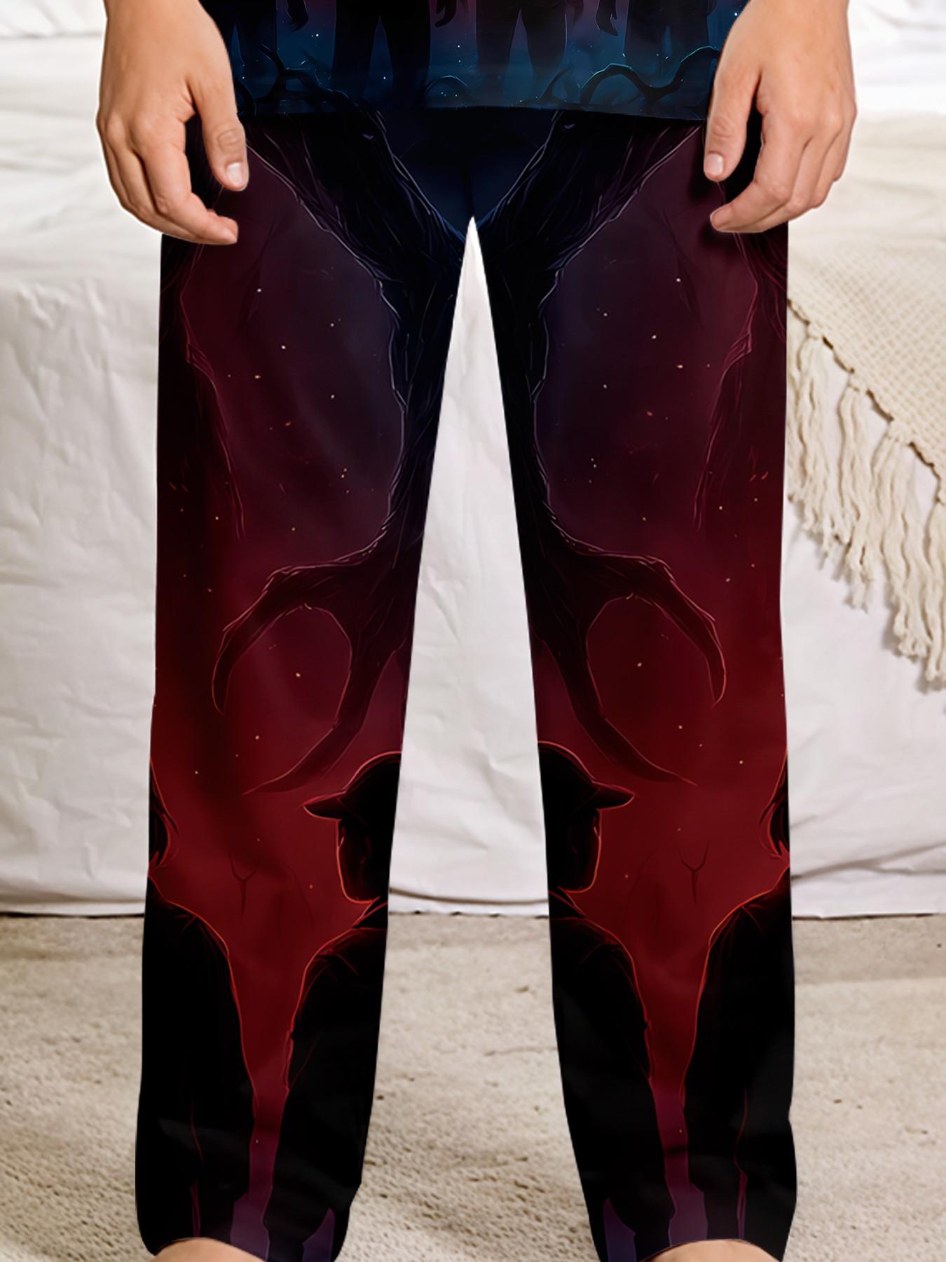 Stylish 2-piece Shadow Monster boys' short-sleeve pajama set with digital print, including an extended sleep pants. Fashionable, casual, comfortable and soft loungewear set, suitable for boys' sleep and home leisure, a perfect gift for boys.