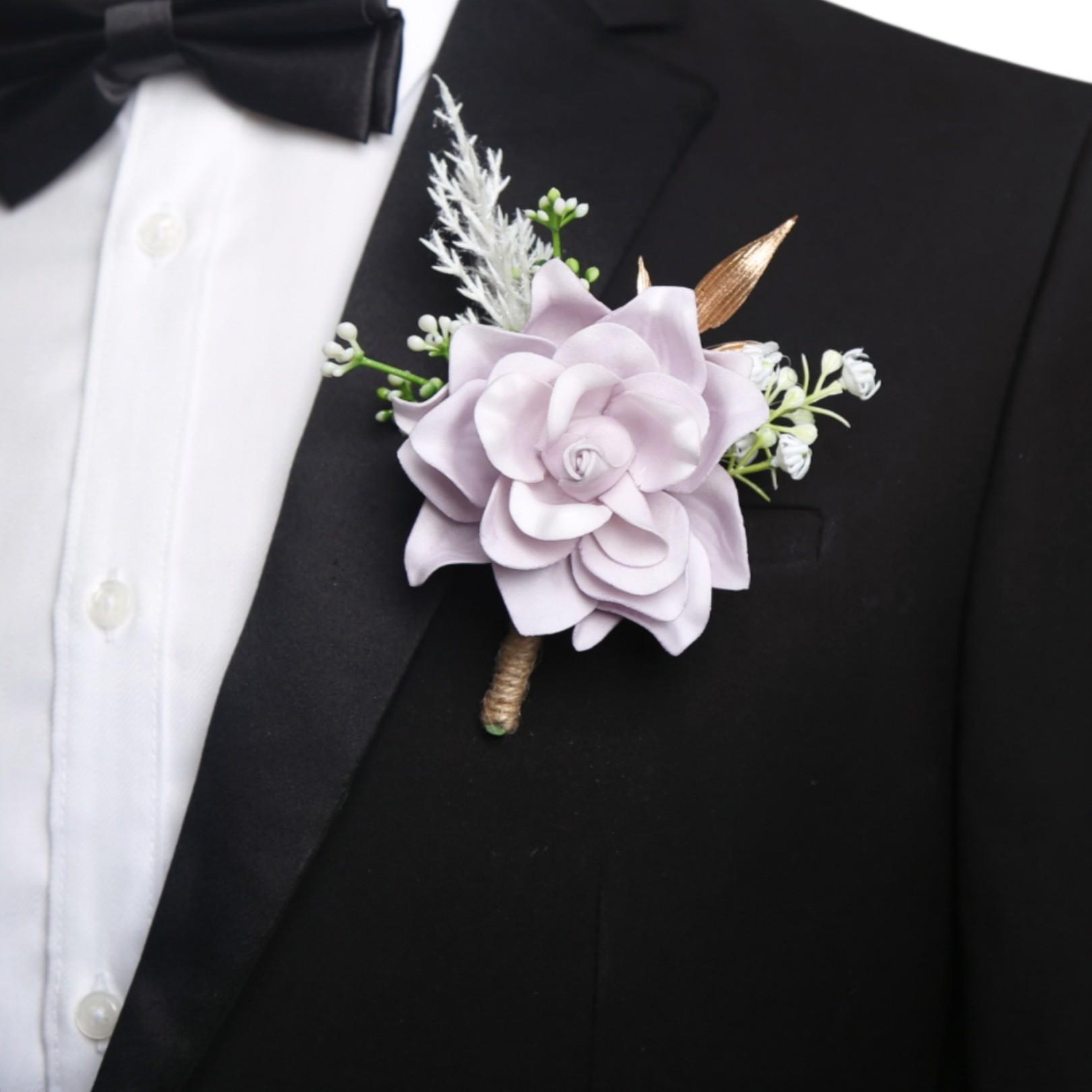 1 pc Western Wedding Rose Boutonniere, Forest Style Outdoor Men's Suit Lapel Flower, Guest Groom Decoration, Realistic Fake Bouquet