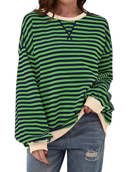 Women's Loose-Fit Casual Colorblock Striped Long Sleeve Pullover Hoodie, Fashionable All-Season Wear, Stylish Daily, Womenswear