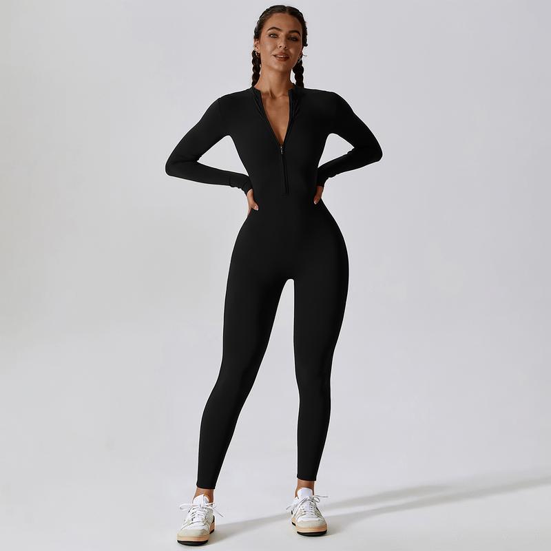 MASKERT Women's Long Sleeved Tummy Control Jumpsuit Comfortable Skin Friendly Stretchable Activewear for Workout Gym