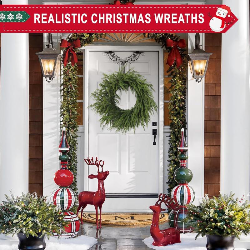 23.6 Inch Realistic Christmas Wreath, Soft Bendable Front Door Decor, Winter Outdoor Wall Window Decoration, Indoor Thanksgiving Xmas Ornament