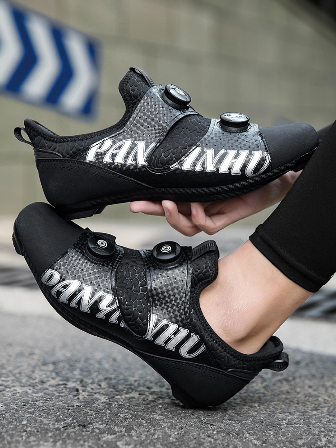 Unisex Cycling Shoes, Indoor Road Bike Shoes, Sporty PU Leather, Wide Fit, Colorblock Design, All Seasons, Professional Style
