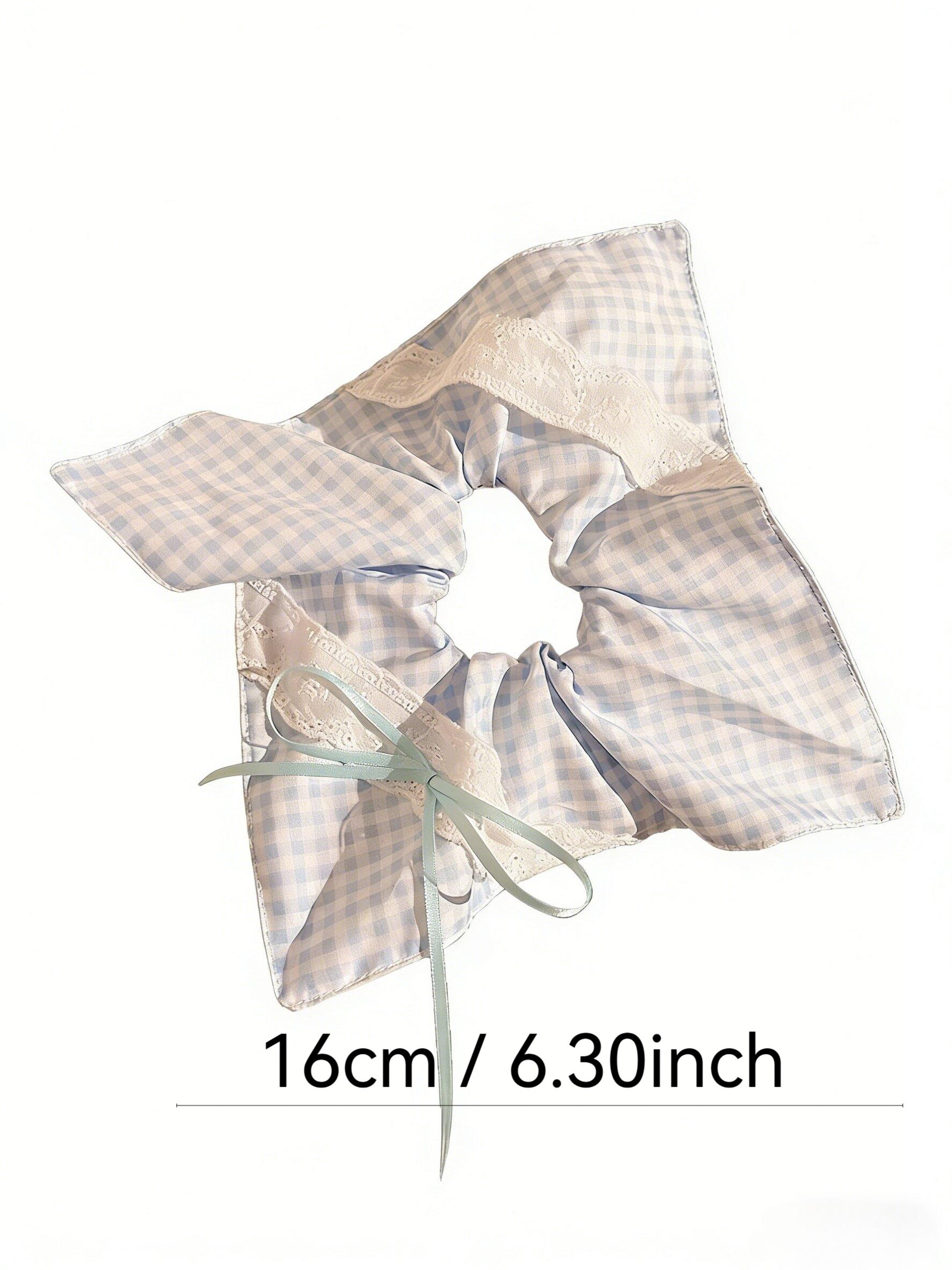 Fresh Sweet Lace Bow Plaid Square Scarf Hair Elastic, Girls' Ponytail Headband, Fashionable Versatile Hair Accessory, All Seasons