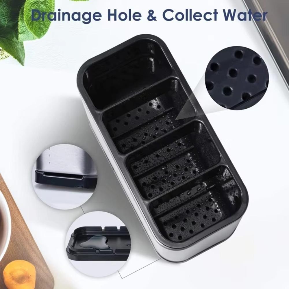 Kitchen Stainless Steel Utensil Holder - 1 Divided Bins Caddy with 4 Compartments, Sturdy Rust-Proof Home Organizer Storage Solution