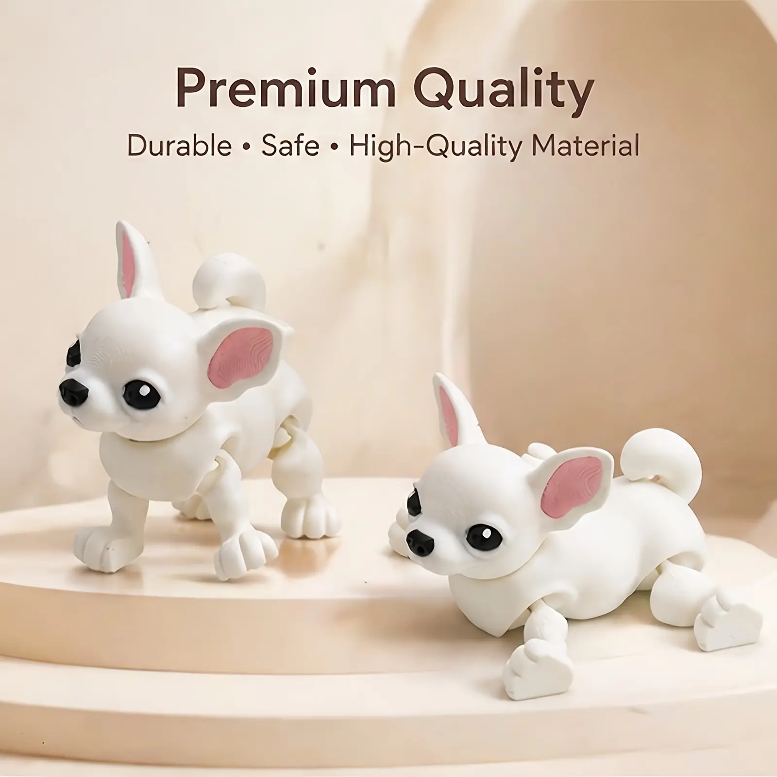 3D Printed Plastic Milk Fufu Chihuahua Figure - Posable Jointed with Movable Limbs, Chibi Collectible for Desk Decor, Gift for Chihuahua Lovers