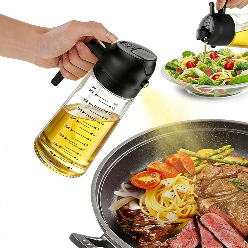 16 oz Glass Oil Spray Bottle, Oil Mister Spray Bottle for Cooking, 2-in-1 Olive Oil Sprayer and Kitchen Cooking Oil Dispenser, Glass Oil Bottle for Kitchen with 470 mL Aroma Mist Spray-and-Pour Design, Home Use Kitchenware, Kitchen Gadgets #GLOBAL PICKS
