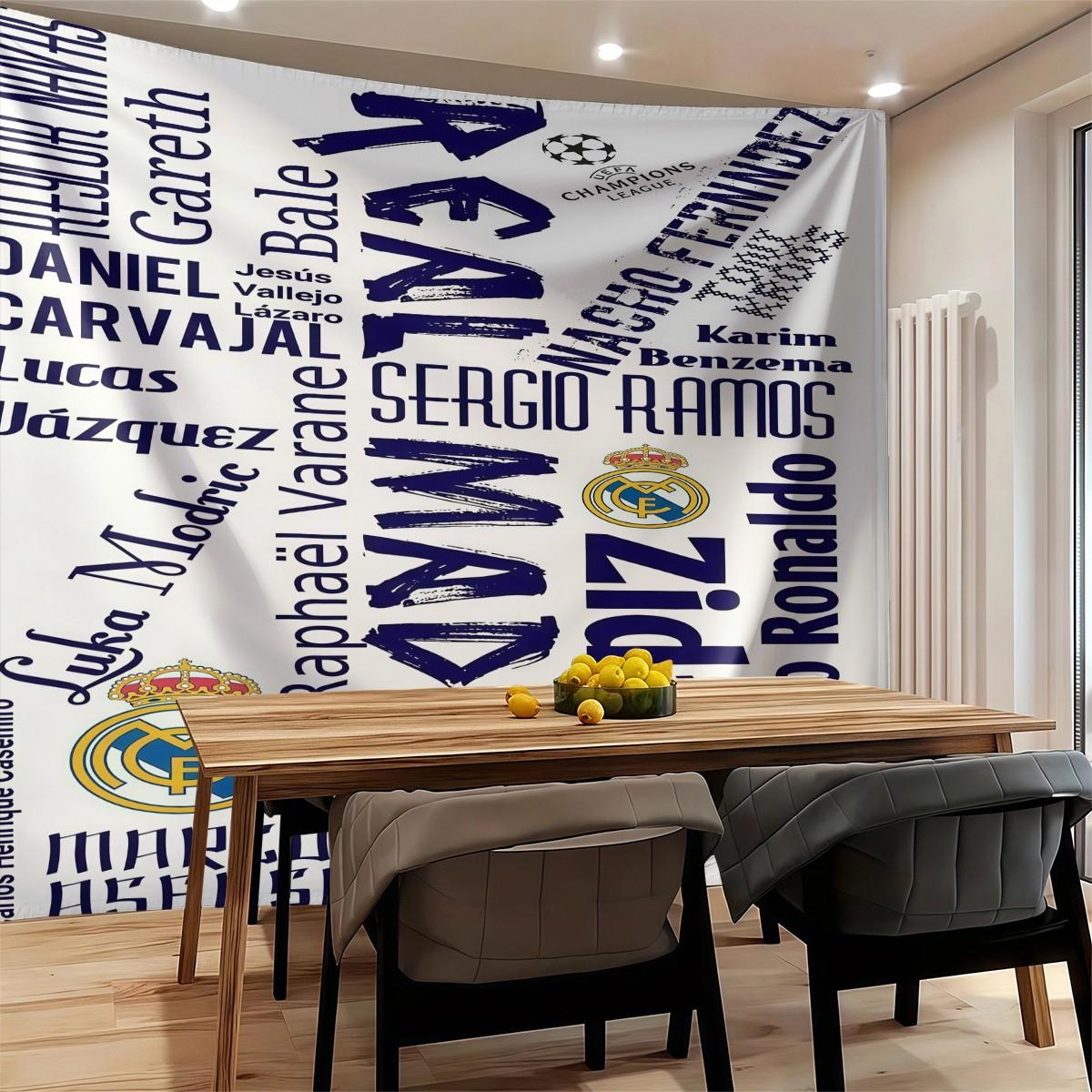 Real Madrid CF Tapestry Wall Hanging, Soccer Team Champions League Themed Wall Tapestry, Sports Fan Room Decor, Dorm Bedroom Living Room Man Cave Wall Art Decoration, Perfect Gift for Football Fans