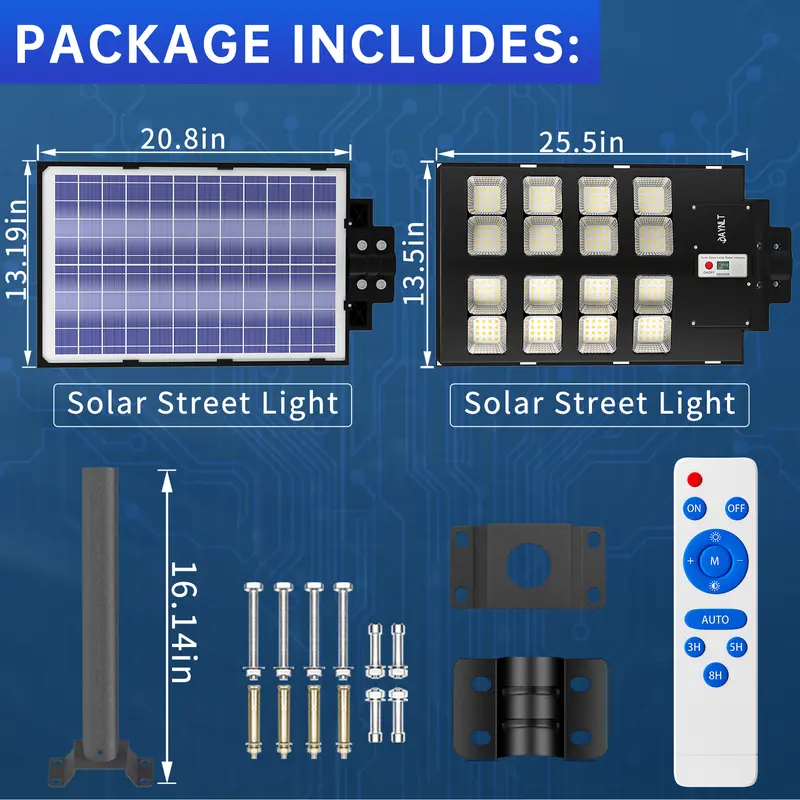 Product Introduction of Durable Solar Garden Lights Outdoor, Easy to install,240000LM LED Energy-Efficient , 6500K Motion Sensor, with Remote Control, Dusk to Dawn for Yard, Parking Lot, Commercial Area ,Driveways,IP67 Waterproof Rainy Day Available 0