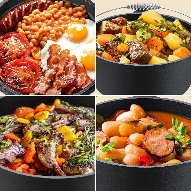 Cast Iron Dutch Oven Pot with Lid, Pot (5.1/6.7QT) And Lid As A Skillet (1.9/2.5QT) - Dutch Oven Cast Iron with Silicone Holders, Iron Stand, for Oven, Stove, Grill, Campfire, Mother's Day And Father's Day Gifts, Thanksgiving Day And Christmas Gifts