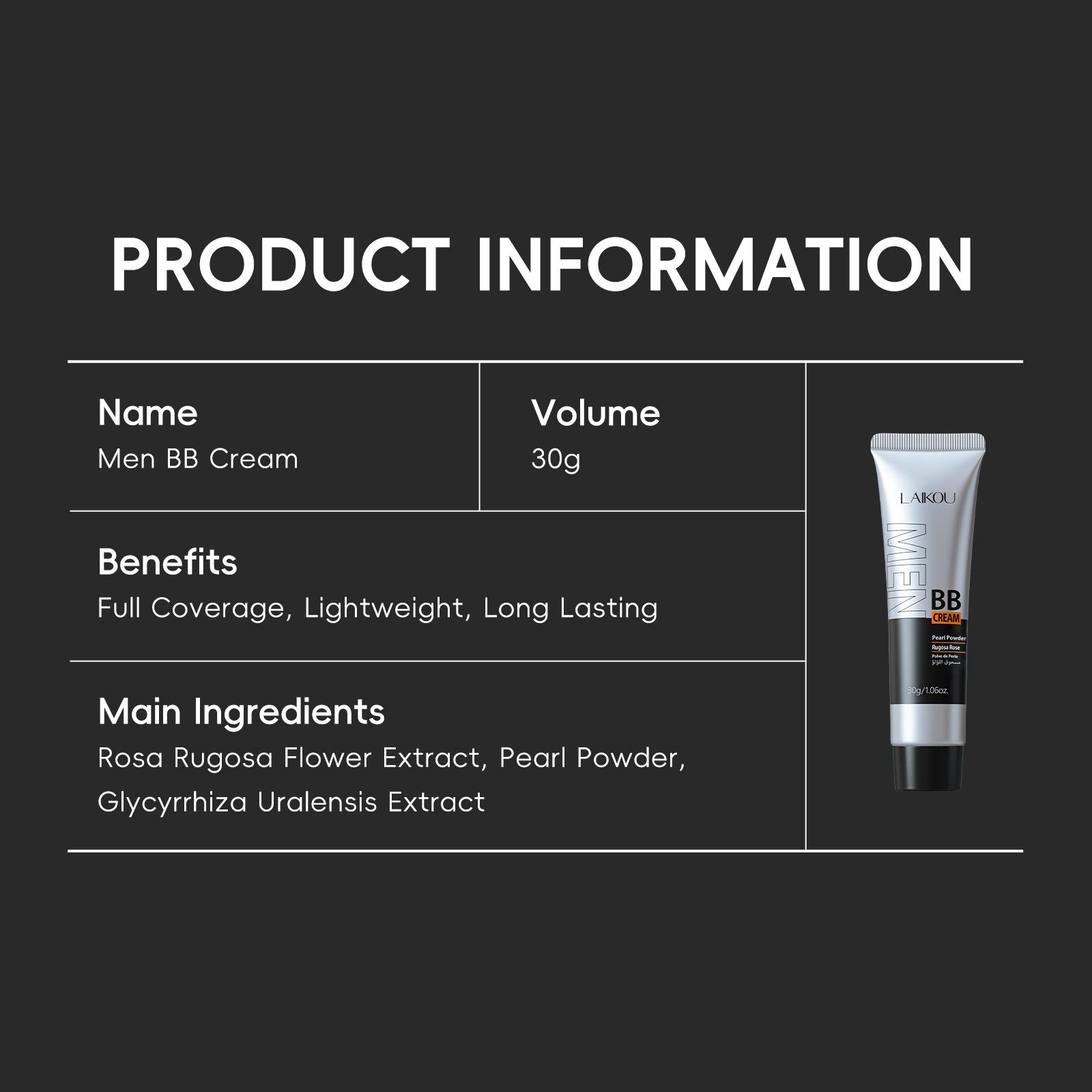 Men's Lightweight Natural Bb Cream 30g, Moisturizing Concealer, Invisible Pores, Breathable, Long-Lasting, Non-Greasy, Essential for Daily Use，Ultra-light texture feels weightless, leaving a natural, Matte Makeup Finish that never looks artificial.