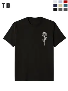 Td Minimal One Line Rose Print Unisex T-Shirt, Lightweight Quick Dry Stretch Tee, Short Sleeve Casual Top for Men Women, Multi Colors