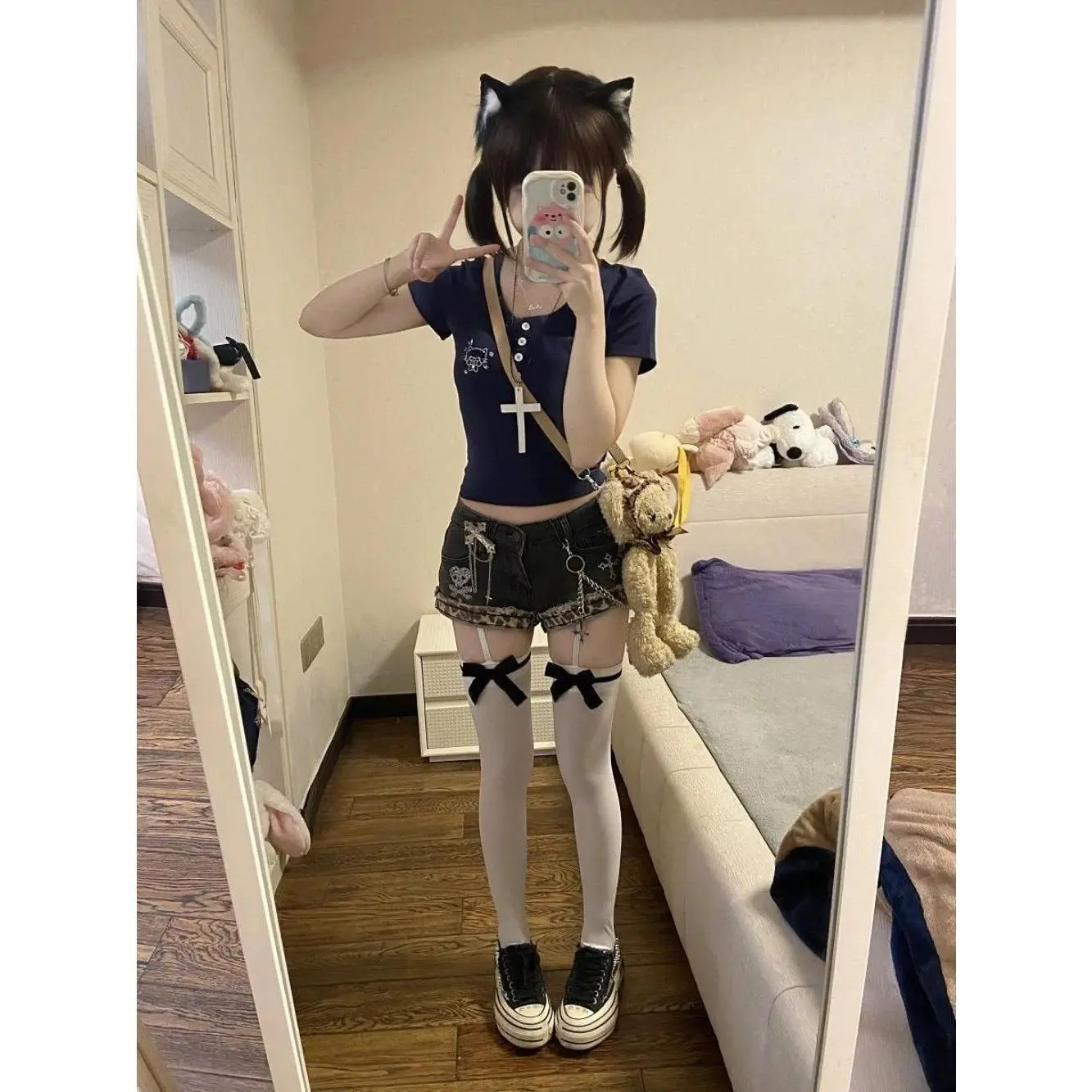 Y2k Vintage Denim Shorts Fashionable Kpop Hot Pants 2000s Women Clothes Harajuku Streetwear Chic Trendy Patchwork Jeans Shorts