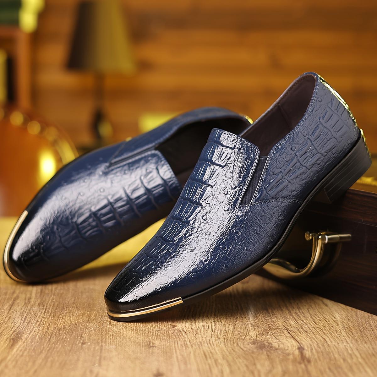 Men's Crocodile Pattern Pointed Toe Dress Shoes British Style Business Formal Footwear For Wedding Party