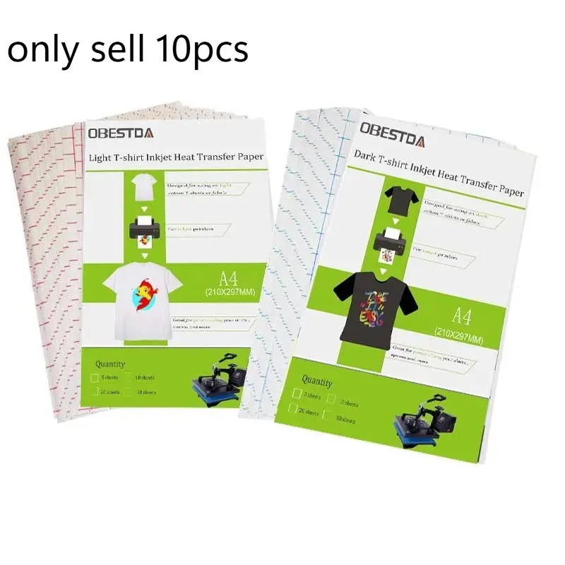 10 A4 inkjet sublimation printing paper, T-shirt light dark fabric transfer paper.