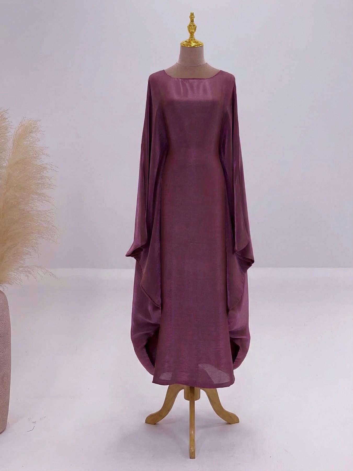 Women's Solid Color Round Neck Kaftan Robe, Muslim Women's Gowns, Modest Fashion Long Sleeve Dress for Daily Wear, Women's Islamic Clothing for All Seasons