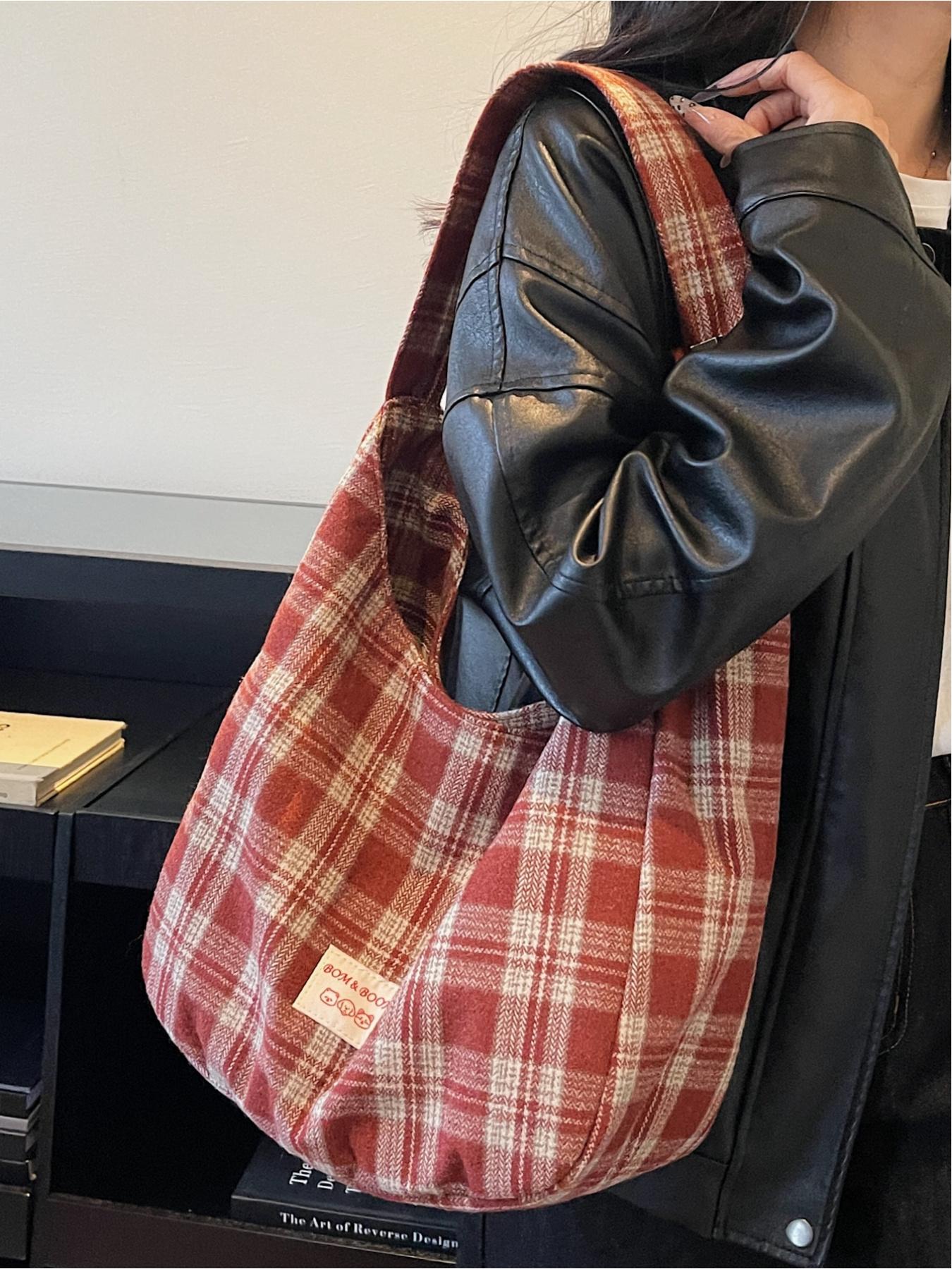 Retro plaid underarm bag, spring/summer canvas relaxed style shoulder bag, Crossbody Tote Bag, Commuter Crossbody Bag, multi-color versatile casual large capacity bag, suitable for dates, work, commuting, shopping, everyday accessories, etc.