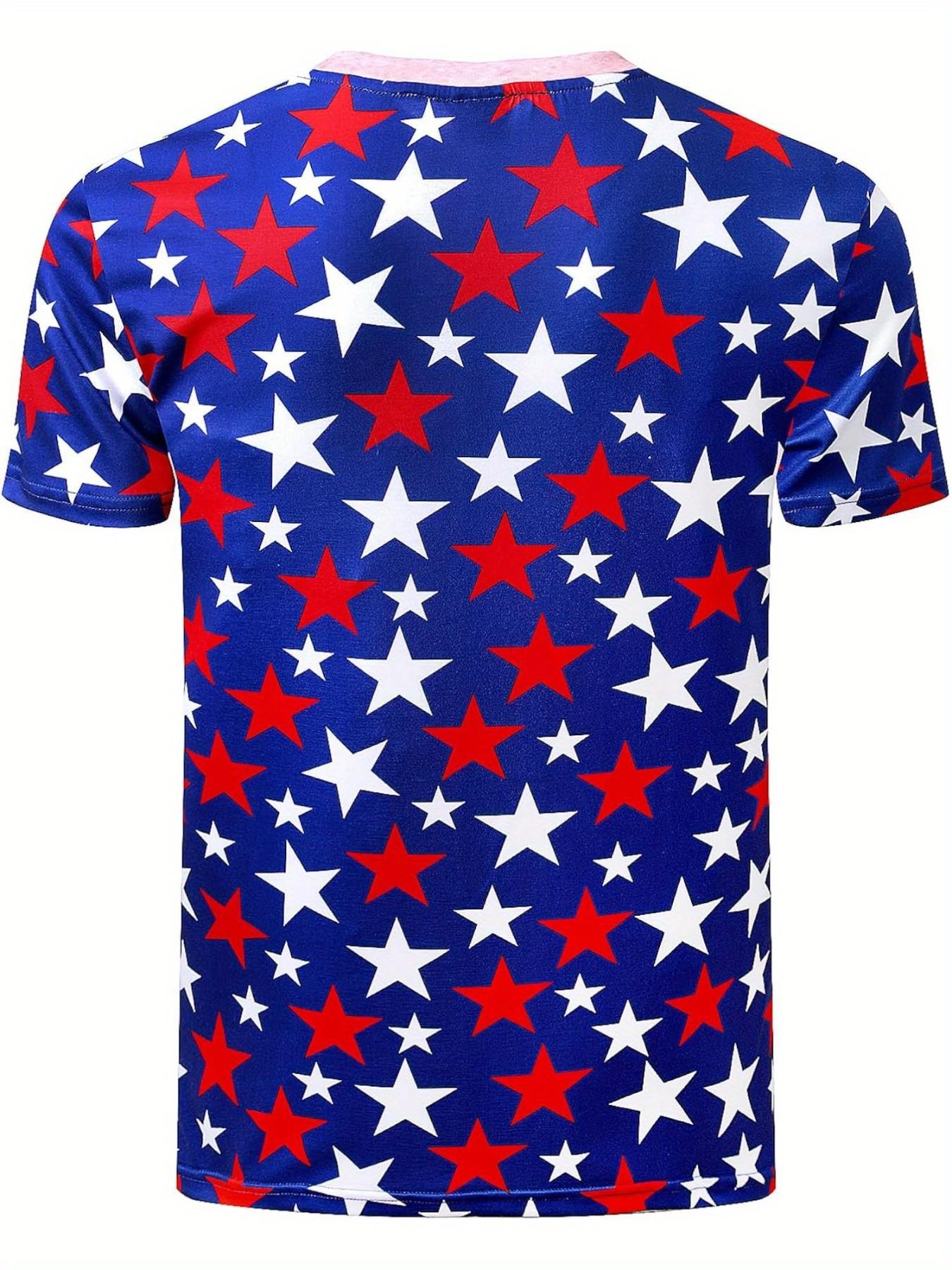 Men's Flag Pattern T-Shirt, Patriotic American Hooded Short Sleeve, Slim Fit, All over Print, Daily Wear
