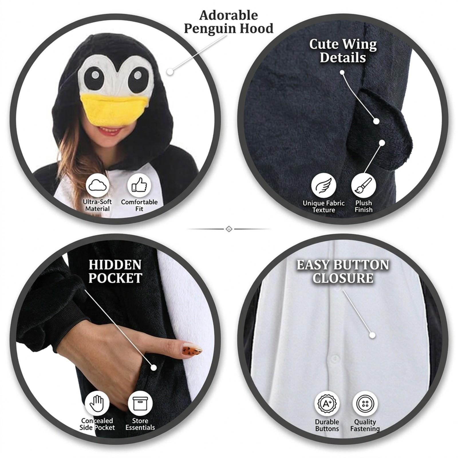 Penguin Wearable Hooded Blanket Onesie, Cozy Fleece Throw for Adults, Perfect for Halloween, Football Games, Graduation Parties