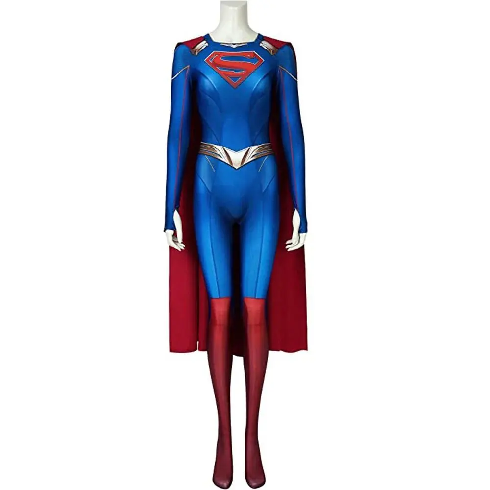 3D Supergirl Season 5 Costume Kara Zor-El Danvers Cosplay Superwoman Jumpsuit Halloween Costumes for Womloak Blue Bodysuit