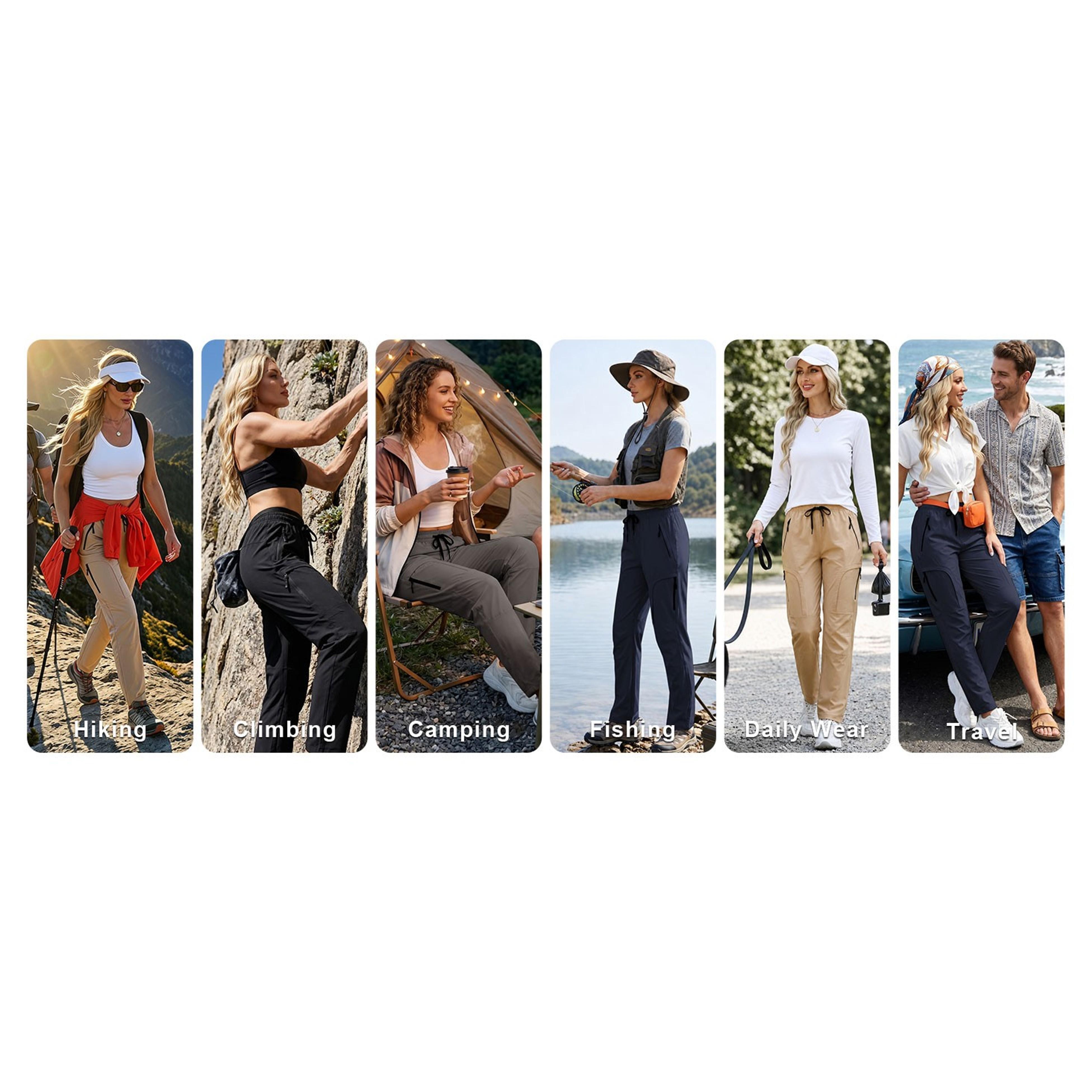 Women's UPF 50+ Water-Resistant Quick-Dry Stretch Hiking Cargo Pants with 5 Zip Pockets