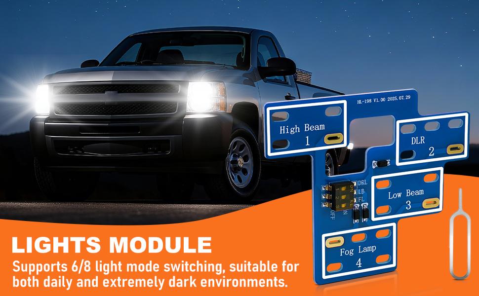 8 High Mod & 6 High Mod Customizable DRL Light Module for GM Vehicles, Compatible with 2003-2007 Chevy Silverado & GMC Sierra 1500/2500/3500 Classic