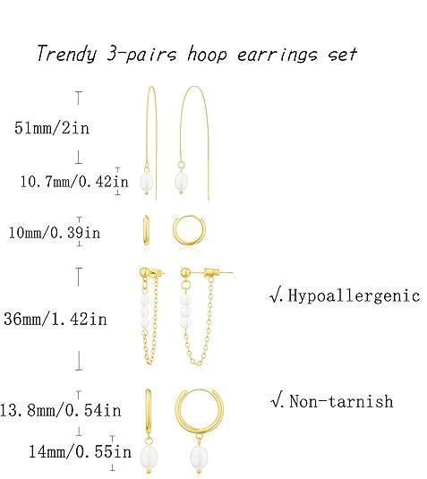 Tewiky Dainty Drop Hoop Earrings For Women Hypoallergenic Small Dangle Chain Hoops Trendy Earring Sets For Multiple Piercing Jewelry Gift For Valentine's Day gifts