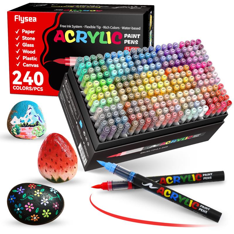 Acrylic Paint Markers, Soft Brush Tip Acrylic Paint Pens, Quick-Drying Waterproof Ink, for Rock Painting Plastic Wood Canvas Glass Ceramic Metal Art Crafts Supplies Artist Supplies Christmas Gift