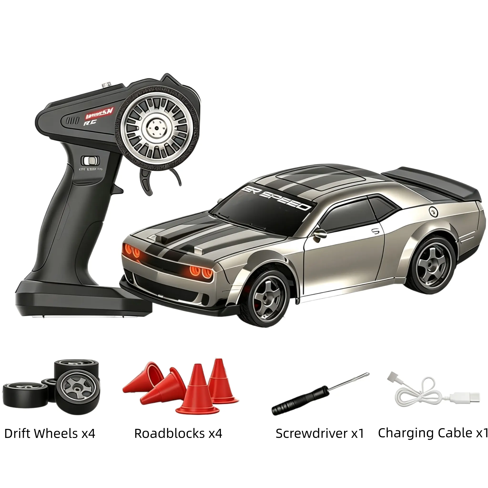 1:43 American Muscle RC Drift Car, Abs Alloy Precision Structure, 7 Color Lights, Type-C Charging, 30-Minute Battery Life, Ages 8+