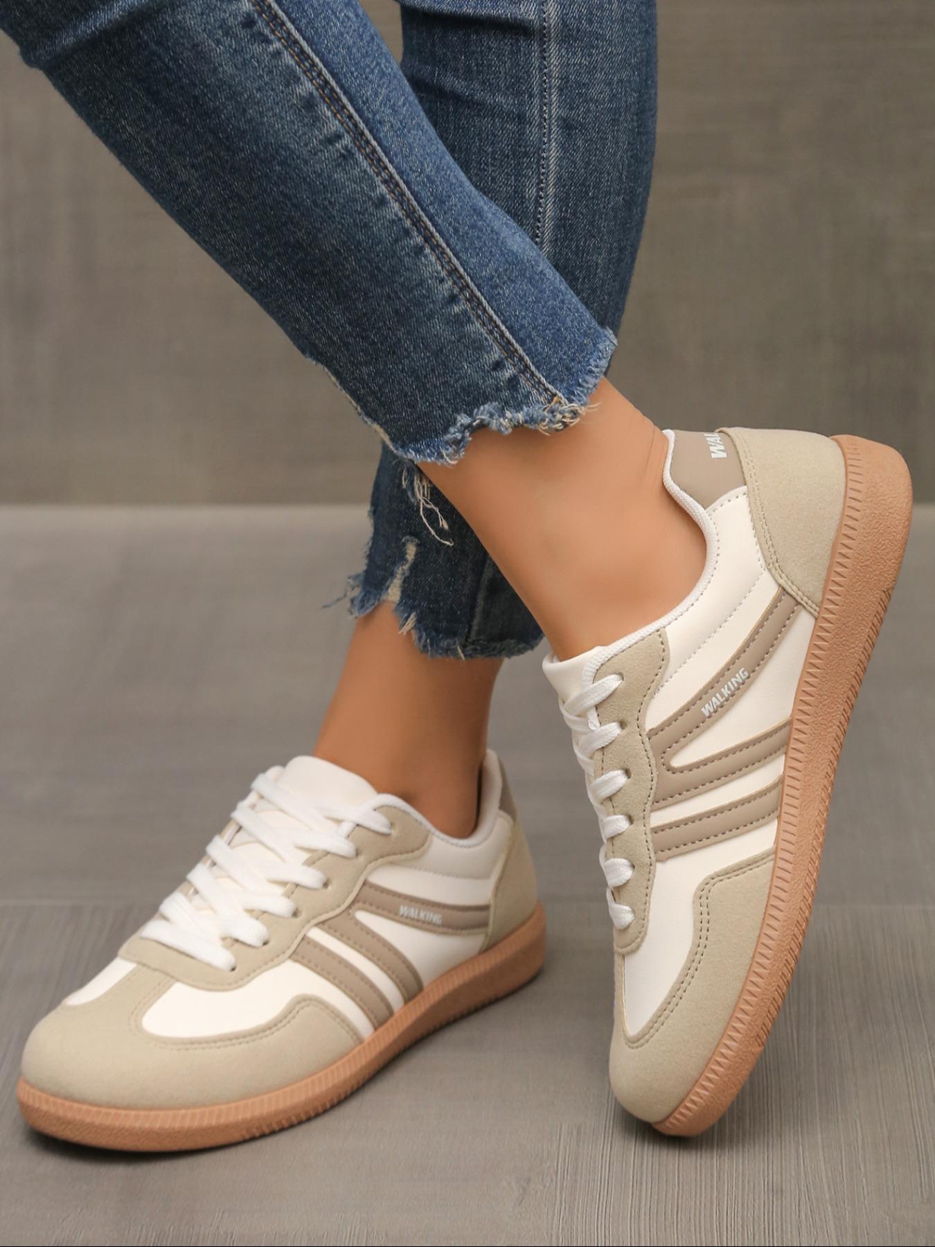 Lucky Step Women's Fashion Sports Shoes, Sporty Running Shoes, Vintage Classic Casual Lace-Up, PU Leather Patchwork, All-Season Tennis Running Walking Shoes, Running Sports Footwear