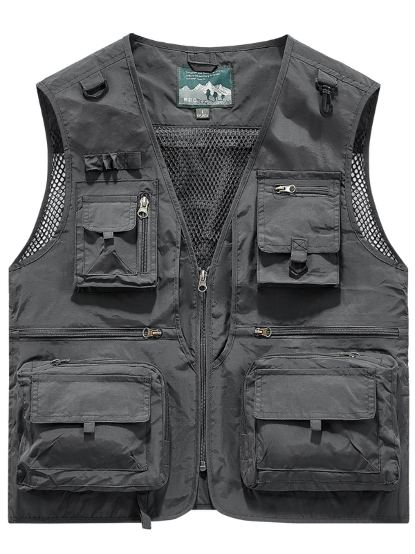 Men's Multifunctional Mesh Ventilated Vest, Outdoor Hiking Jacket, Multiple Pockets, Fishing Photography, Loose Fit, Summer Camping