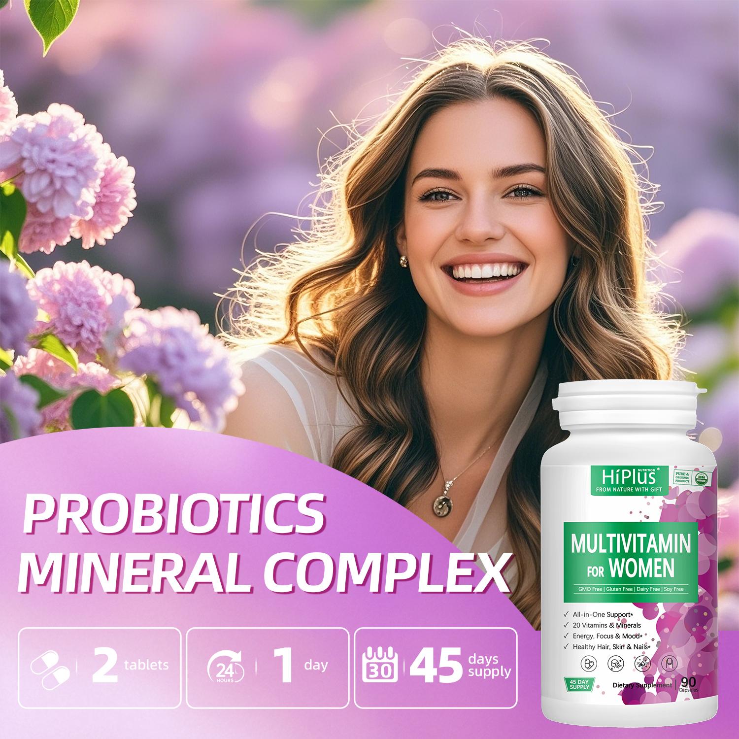 HiPlus Women's Multivitamin - Daily Multivitamin and Multivitamin with Vitamins A, C, D, E, B12, Zinc and More - Vitamins for Energy, Focus and Women's Health - 90 Capsules