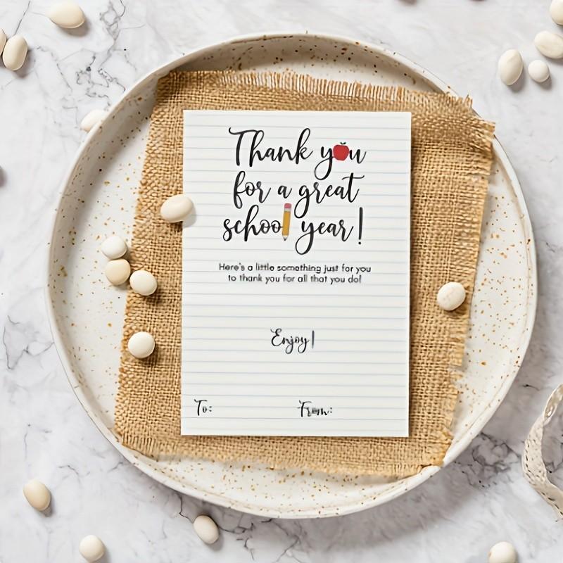 5 Pack End-Of-Term Teacher Thank-You Cards, Gift Card Slot Design, Apple Pencil Illustration, Perfect for Parents/students, Surprise Cards