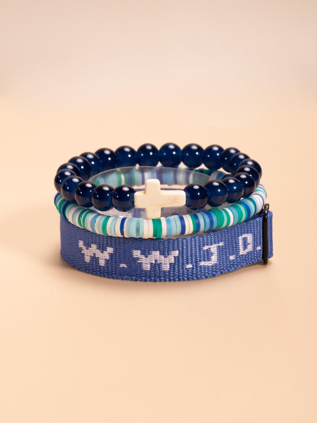 WWJD Beaded Bracelet, Fashionable Cross Charm Decor Bracelet for Women & Men, Trendy All-match & Exquisite Jewelry for Birthday Gift