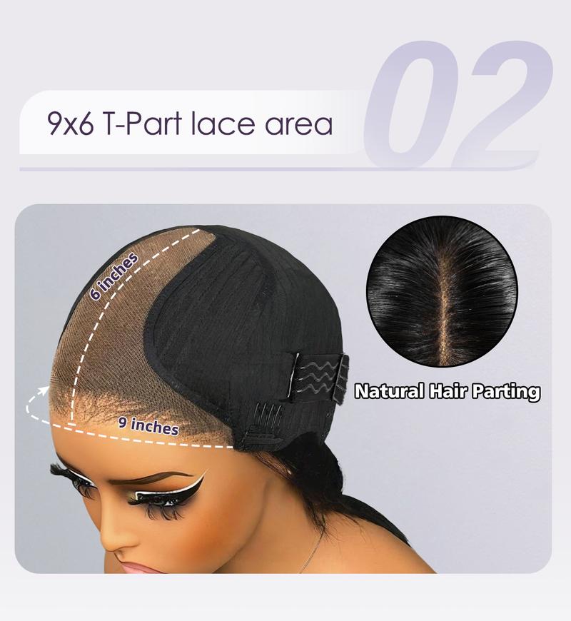 Wavymy Layered Cut 9x6 Tpart Wear Go Bob Yaki Straight Wig Natural Black Deep Part Lace Glueless Wig 180% Density 100% Human Hair