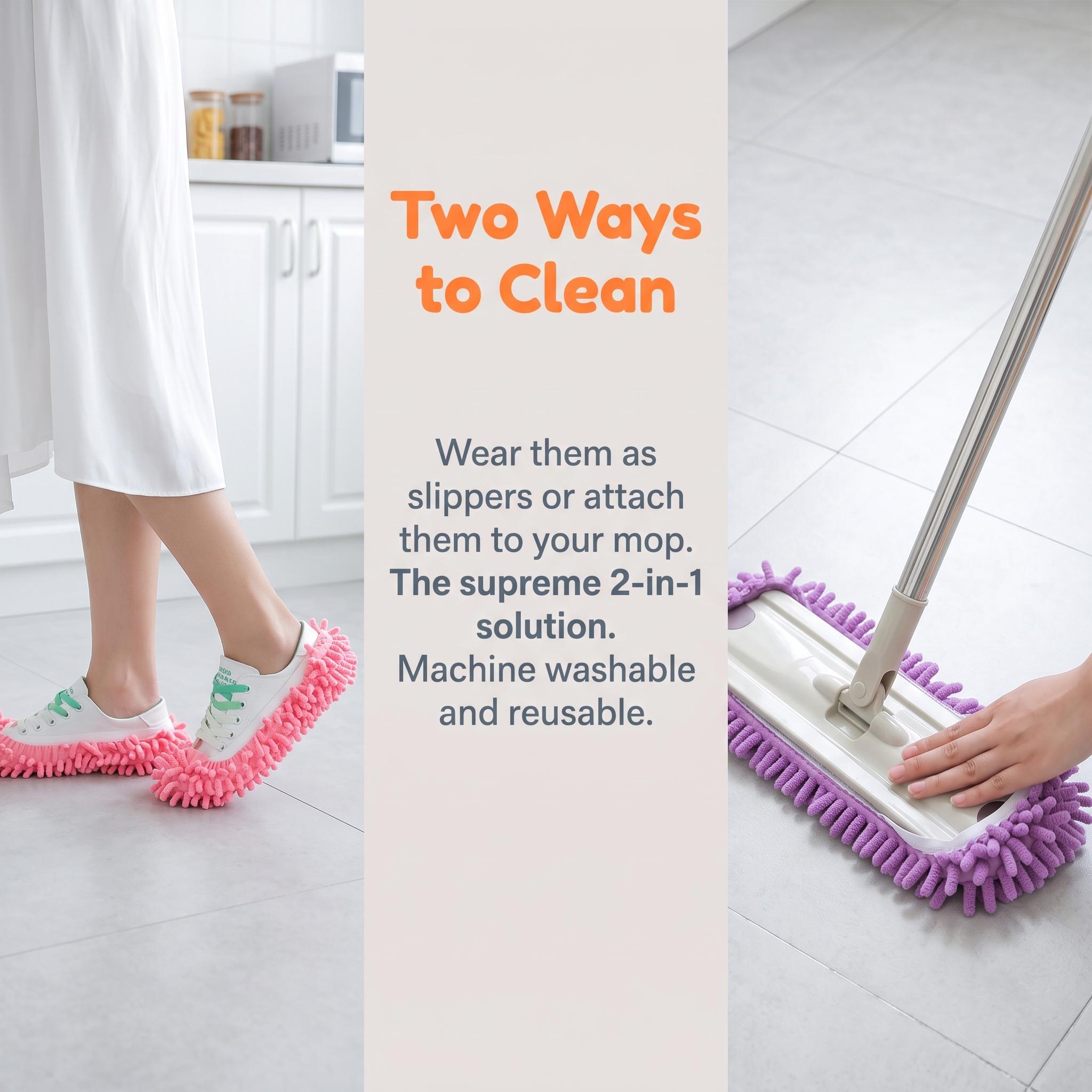 4 PCS Removable & Washable Reusable Microfiber Mop Slippers - Microfiber Head Mops, Colorful Floor Cleaning Socks Shoes (4 Pcs Green, Blue Options) - YY1