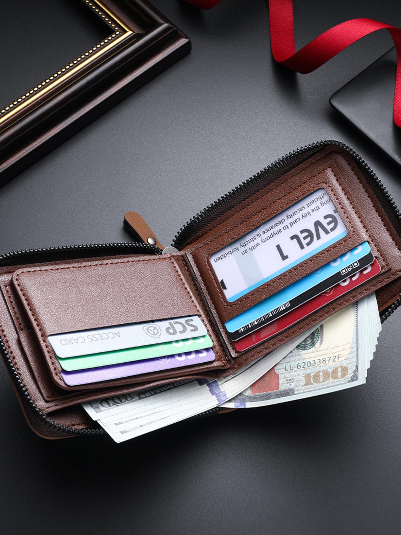 Men's PU Zipper Wallet, Business Fashion Wallet, Durable Fashion Wallet, Rfid Secure, Rfid Blocking Bifold Wallet, Large Capacity, Double Fold Design, Multi-Card Slots, Coin Purse & Credit Card Holder