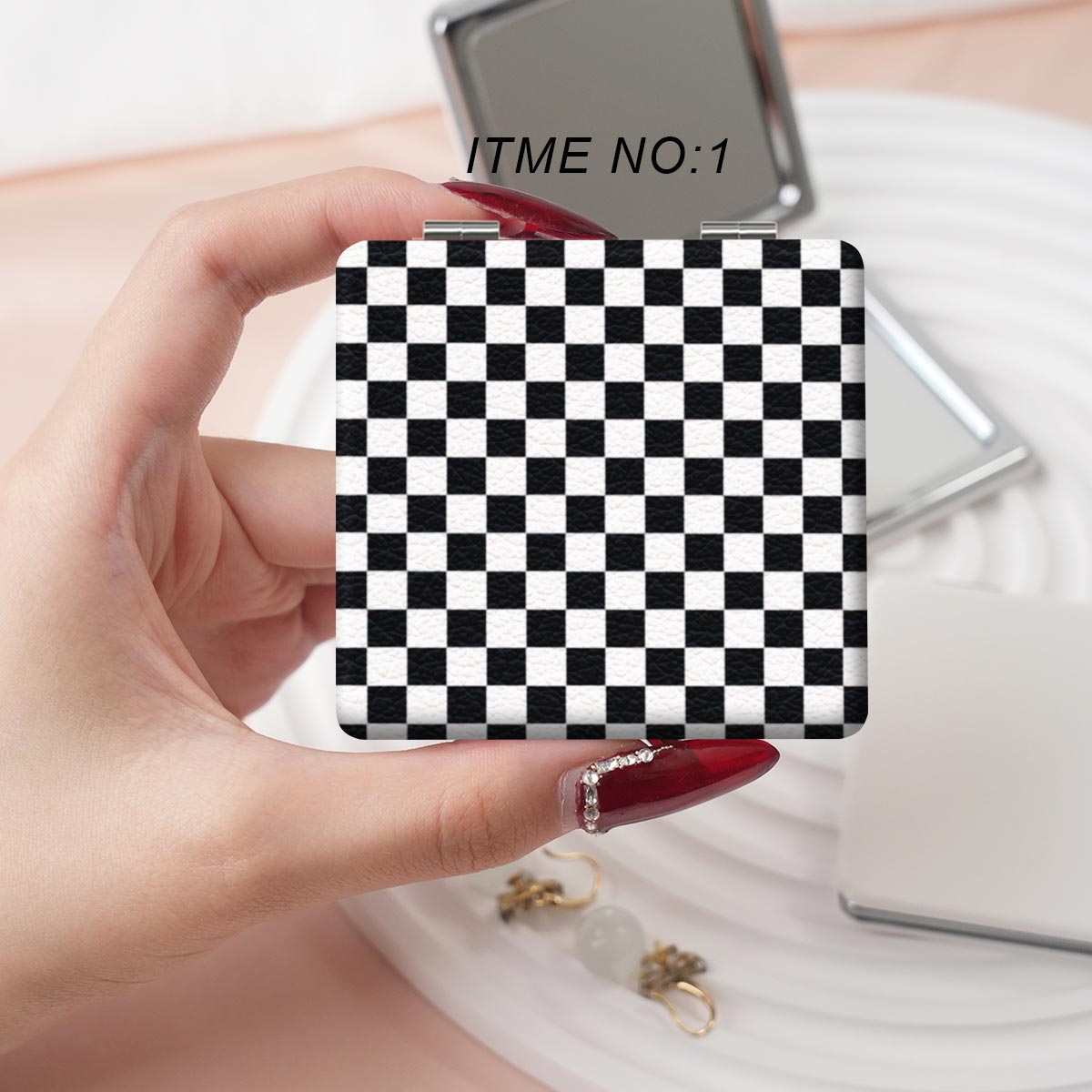 Colorful Plaid Pattern Makeup Mirror, 1 Count Portable Foldable Square Mirror, Mini Handheld Makeup Mirror for Women & Men