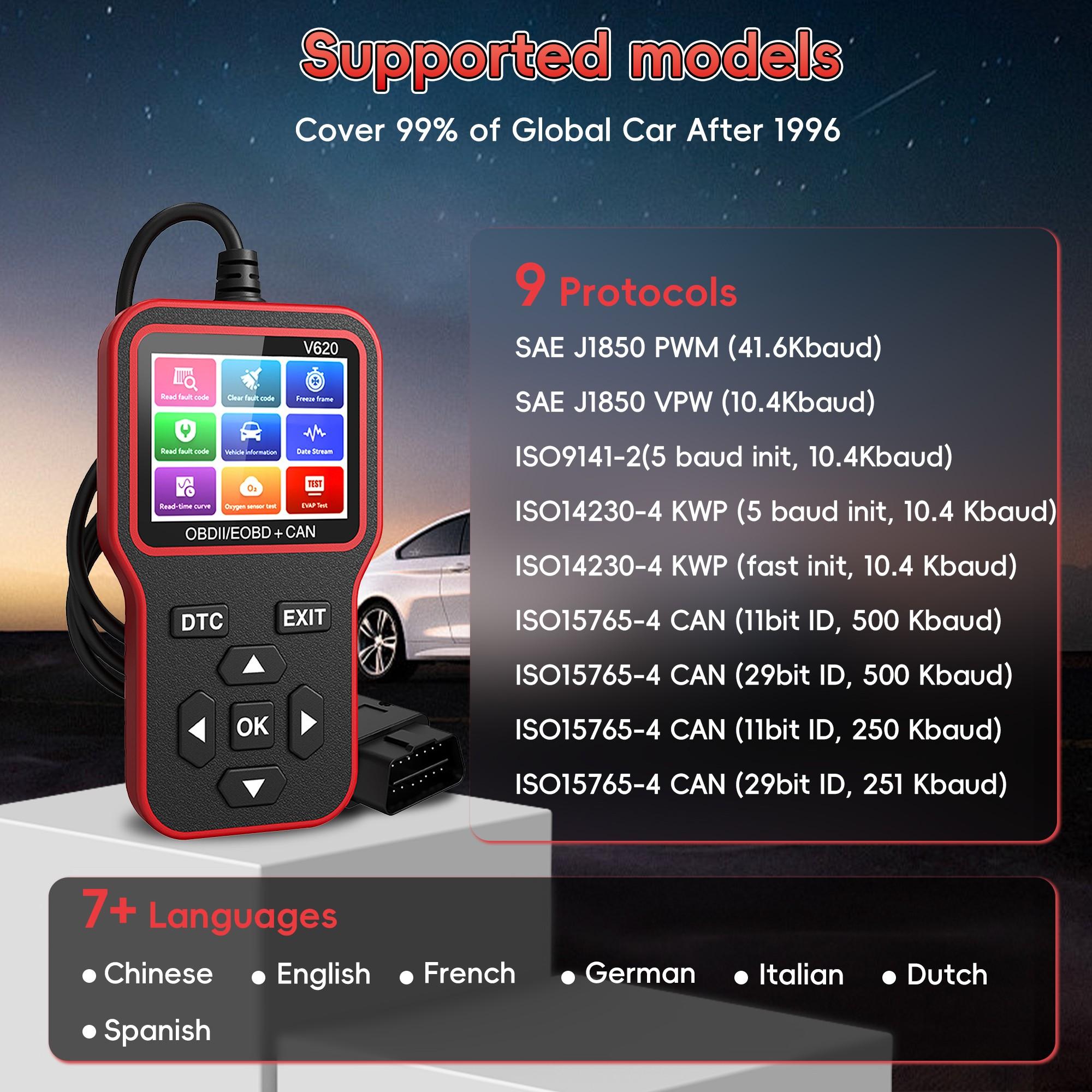 Professional Obd2 Scanner Diagnostic Tool, Automotive OBD2 Scanner with Upgrade Battery Tester - Diagnostic Tool for Cars That Check Engine Light & Emissions Readiness Read and Clears Vehicle Error Codes for All OBD II Protocol Vehicles Since 1996