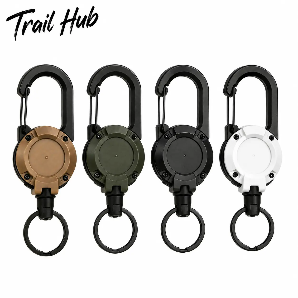 Heavy-Duty Retractable Keychain with Secure Carabiner Clip, 24-Inch Braided Stainless Steel Cable, 8 oz Weight Capacity, Compact Design for ID Badges, Keys, Outdoor Gear & EDC—Durable Multi-Use Organizer Available in 2-Pack and 4-Pack Configurations