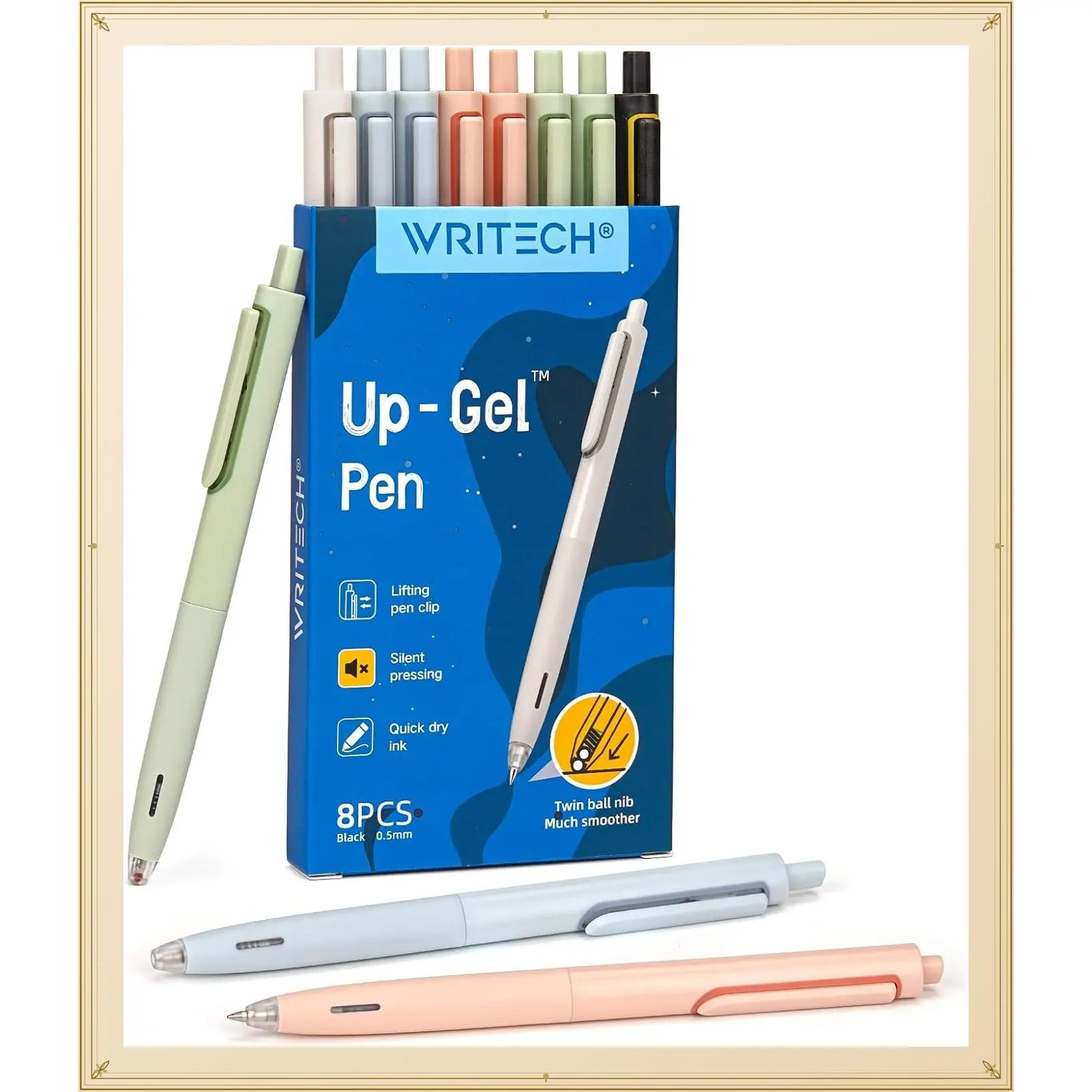 Gel Pens Fine Point: 0.5mm Black InK Retractable Space Up Gel 8ct | No Smear & Smudge Silent Clicker for Journaling Sketching Drawing Note Taking Smooth Writing Office School Pen Set Non BleedGift