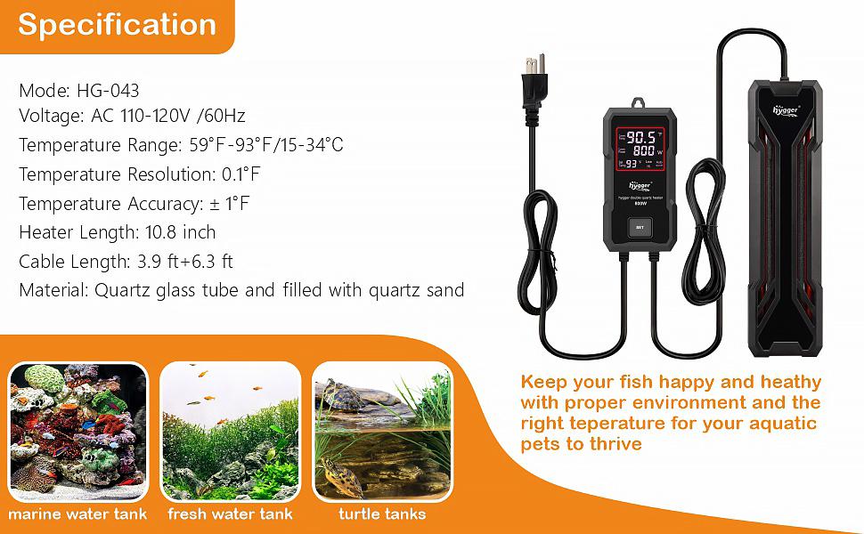 hygger Aquarium Heater 300W/500W/800W/1000W, Submersible Fish Tank Heater with Digital LED Controller and Intelligent Leaving Water Automatically Stop Heating System, for Freshwater and Saltwater