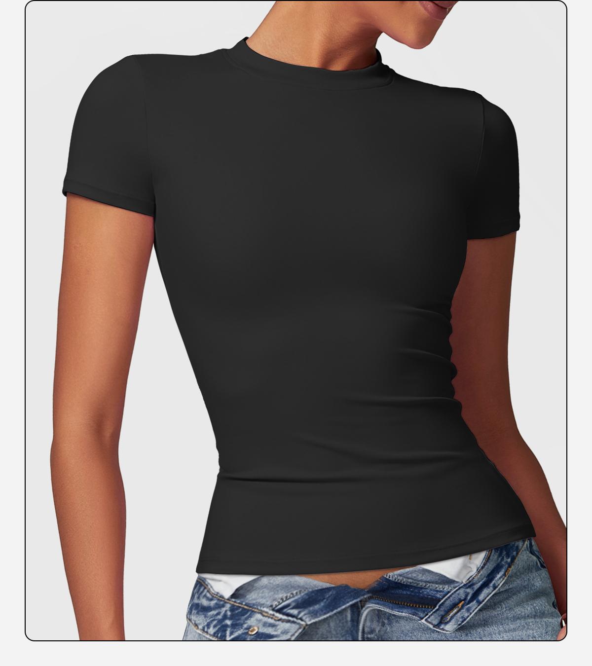 MFVIM Women's T Shirt Basic Short Sleeve Round Neck Slim T Shirt Summer Workout Casual Tight Top 2025 sporty Minimalist Womenswear Tshirt SpringStatements