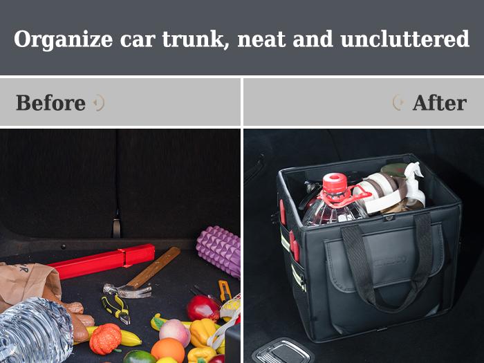 Coverado 30L/70L SUV Trunk Organizer - Waterproof Nappa Leather Collapsible Storage with Lid, Multi Compartments & 2 Straps for Car Accessories