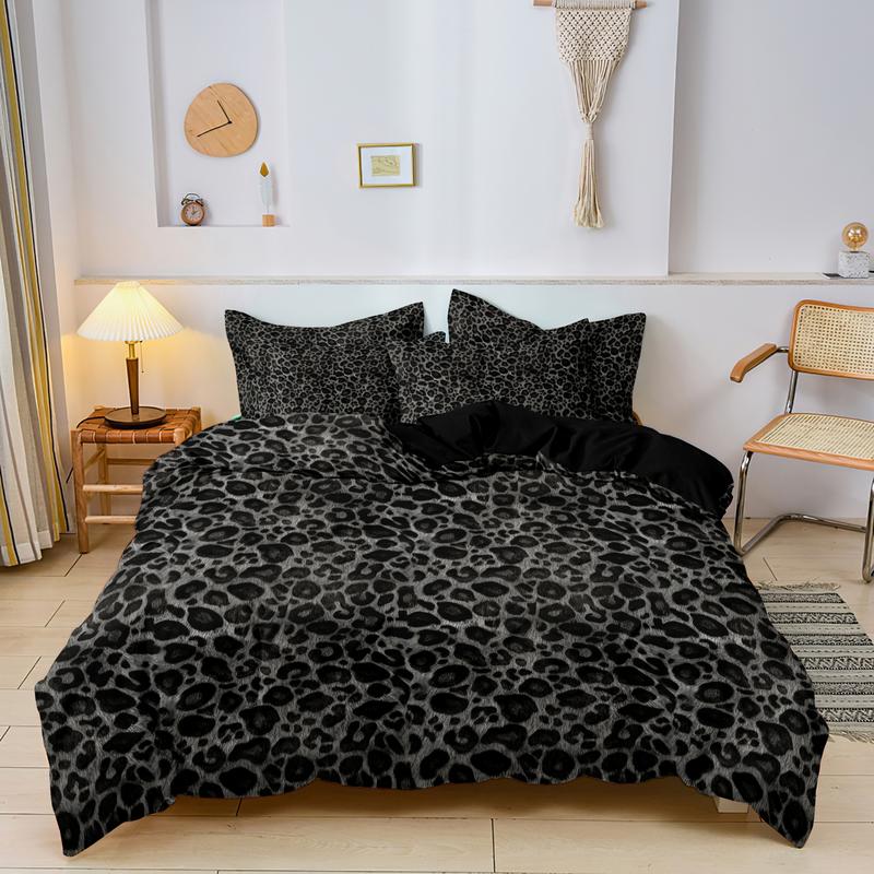 black Gray Leopard Print Decorative Duvet Cover Set, 3 Counts/set Including 1 Duvet Cover & 2 Pillowcases Without Filler , Soft Comfortable Bedding Set For Home Bedroom