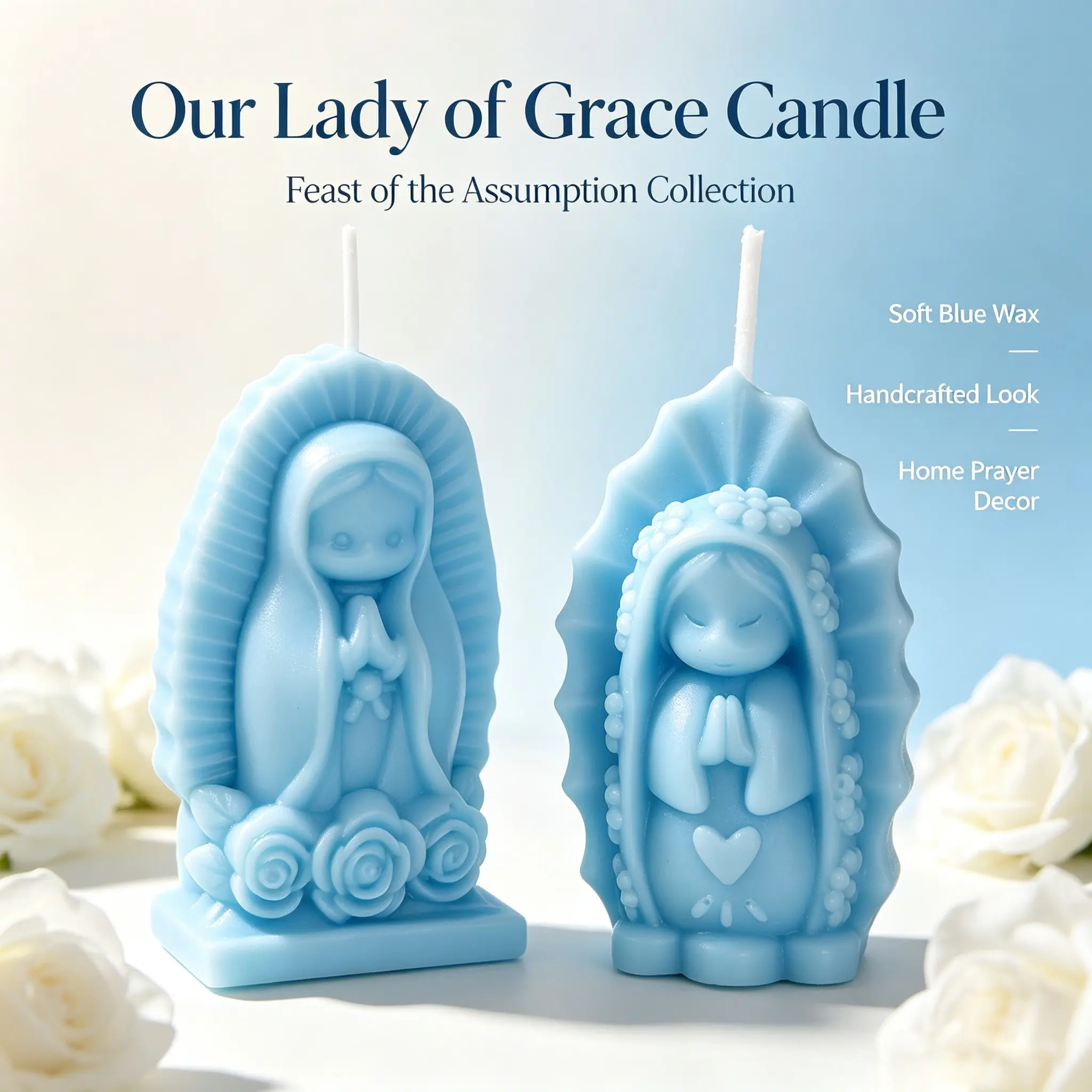 Vegan Mary Statue Scented Candle, Prayer Candle, Catholic Home Altar Decoration, Virgin Ascension Religious Gift, 1 Piece