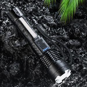Strong Light Flashlight USB Rechargeable The Portable Highlumen flashlight.with Emergency White Light and Red & Blue Alarm Lights. Waterproof Design. Ideal for Camping, Mountaineering, Fishing, Garden, Road. Fathersdaygift Multifunctional