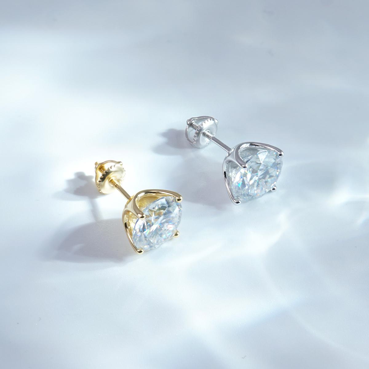 Delzzad 14k Gold-Plated Solitaire Four Prong Earrings Screw Back/Butterfly Back Lab-Created Moissanite Stud Earring S925 Sterling Silver Moissanite Jewelry Perfect Birthday Mother’s Day Christmas Gift for Men Women Wedding Set