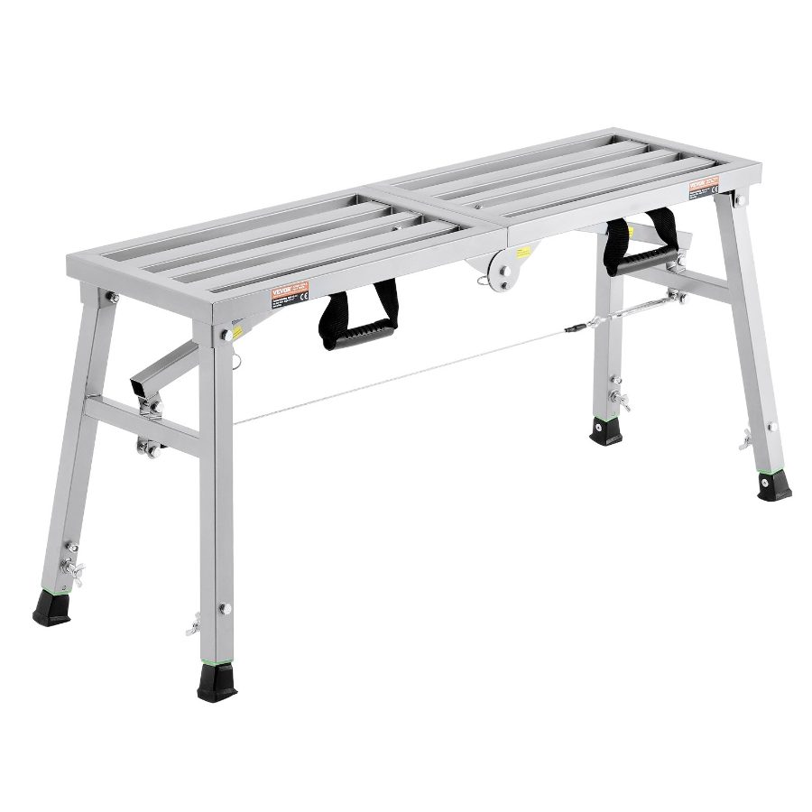 fathersdaygift VEVOR Work Platform, 3 Gear Adjustable Height, Folding Alloy Steel Step Ladder, Portable Scaffolding Platform, 400 lb Load Capacity, Non-Slip Rubber Feet, Drywall Painting Stool, for Cleaning Washing
