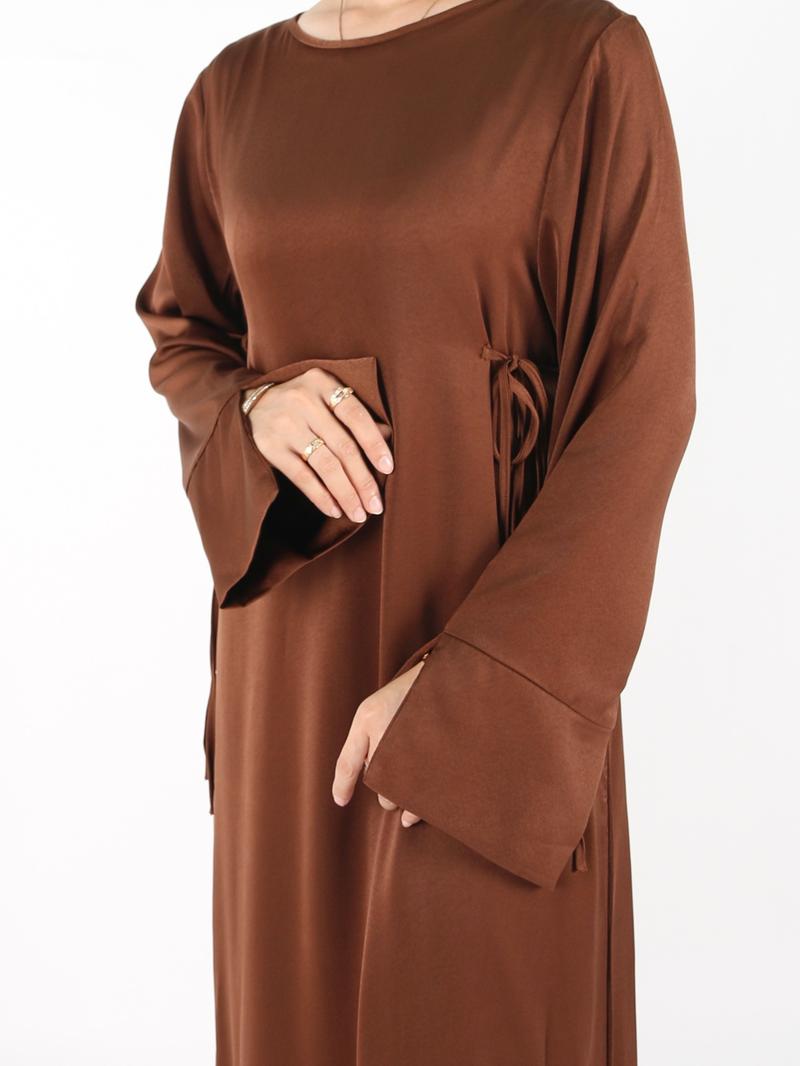 Women's Plain Knot Side Long Sleeve Satin Dress, Elegant Long Dress for Party Holiday Wedding Guest, Ladies Clothes for All Seasons, Women's Gown