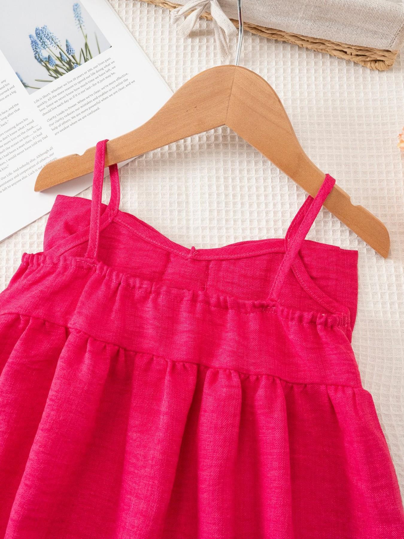 Girls' Summer Sleeveless Dress, Front Embellished with Large Butterfly Knot, Thin Shoulder Straps Design, Sweet Fresh Style, Suitable for Ages 3-8